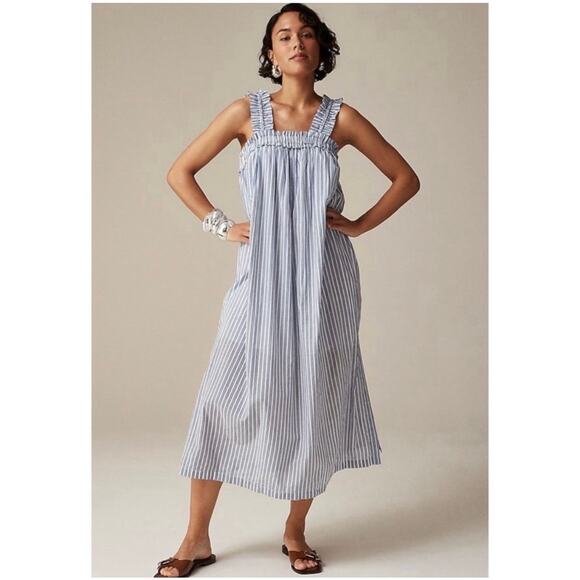 J. Crew Dresses & Skirts - Preppy Summer J. Crew Pinstripe Ruffle Braided Strap Voile Shift Maxi Dress- XXL